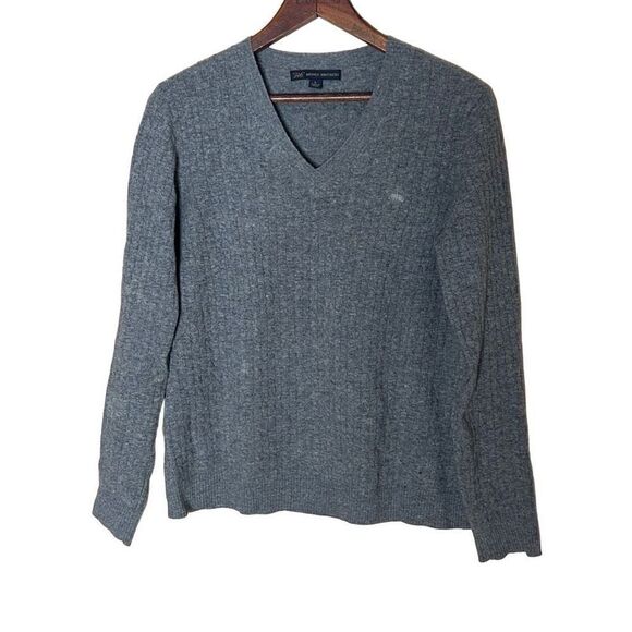 346 Brooks Brothers 100% Lambs Wool V Neck Cableknit Sweater - Picture 1 of 7
